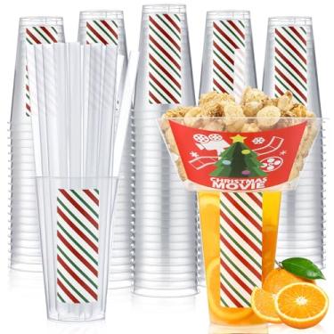 Imagem de SiliFine 25 conjuntos de copos de bebida e lanche de festa de Natal com canudos Copo de plástico descartável para estádio com tigela de lanche para batatas fritas fritas e frutas fritas