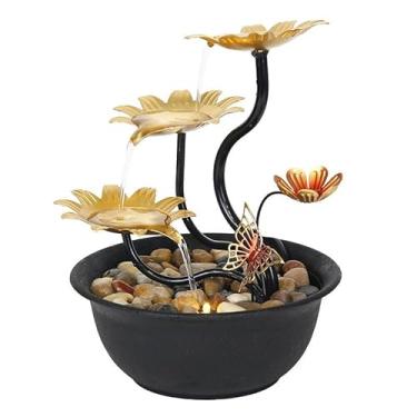 Imagem de XFNVXC Fonte decorativa interna de metal decoração macia fonte de mesa entrada casa mesa ferro circulante água fonte redonda bonsai Rockery Fountain casa
