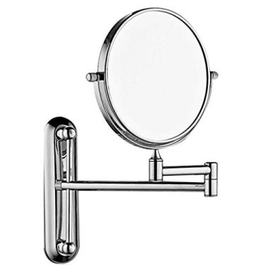 Imagem de Espelho de maquilhagem, espelho de beleza de dois lados montado na parede, ampliação 3x, espelho cosmético giratório 360°, espelho extensível para banheiro, prata