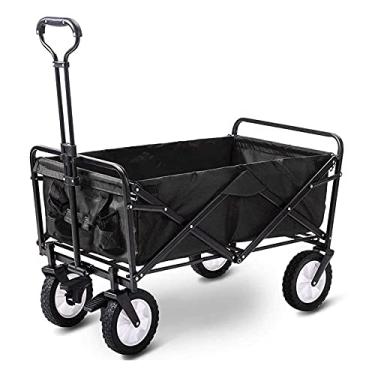 Imagem de Carrinho dobrável com capacidade de 80 kg, carrinho de jardim portátil com 4 rodas e freios de aço, carrinho de transporte de mão, dobrável, preto
