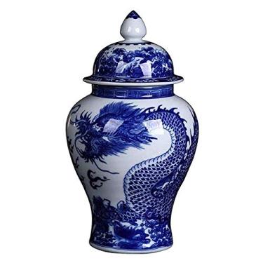 Imagem de Vasos para decoração vasos para decoração vaso antigo vintage cerâmica pintada à mão azul e branco vaso de templo de porcelana com capa decoração de mesa, estilo chinês arrastar