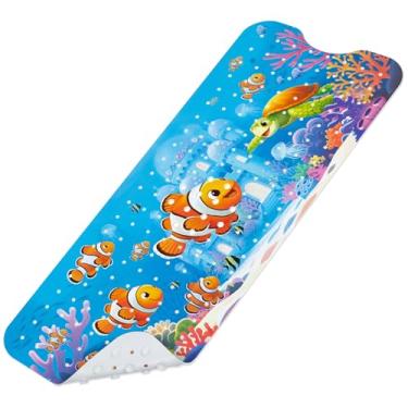 Imagem de SHUCHING Tapete de banheira para crianças antiderrapante 101 x 40 cm, tapete de chá de bebê com desenho extralongo antiderrapante para banheiro, sem mofo, lavável na máquina, peixe-palhaço submarino