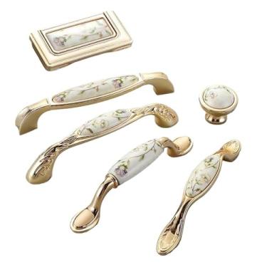 Imagem de Puxadores de porta de cerâmica puxadores de gaveta de liga de zinco puxadores de porta de armário de cozinha ferragens de móveis 2 peças (6178-96 mm)