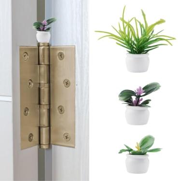 Imagem de UFURMATE Cabeça de dobradiça para decoração de casa, 3 peças, mini vaso magnético para dobradiças criativas suculentas cabeças de dobradiça ímãs ornamentos (plantas A)