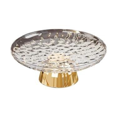 Imagem de Baoblaze Fruteira de pedestal, prato de frutas, bandeja multifuncional leve para armazenamento de lanches e doces, tigela decorativa para decoração de cozinha, Branco E Dourado