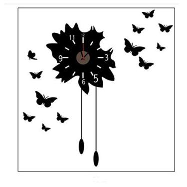 Imagem de Relógio de parede mudo de personalidade borboleta flor 3D relógio de parede grande espelho apressado adesivo de parede DIY sala de estar decoração de casa relógios de parede 30 * 90 cm