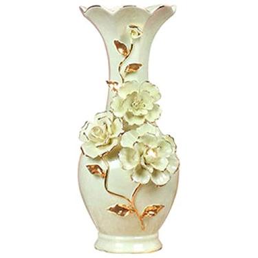 Imagem de Vaso Grave Cerâmica Artesanal Artesanato Tridimensional Flor Desenho Phnom Penh Padrão Escritório Casa Acessórios para Flores (Cor: Amarelo Tamanho: 20 * 40 * 16 cm)