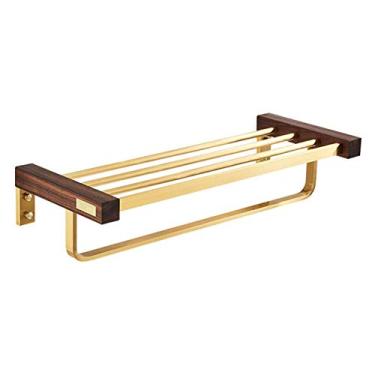 Imagem de Prateleira de toalha com rack de toalha duplo organizador para banheiro multifuncional suporte de parede espaço alumínio e nogueira toalheiro para casa hotel 50 cm (50 cm)