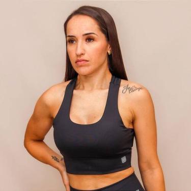 Imagem de Top Decote U Confort Treino Corrida - Preto - Tecido Power Blackout - 