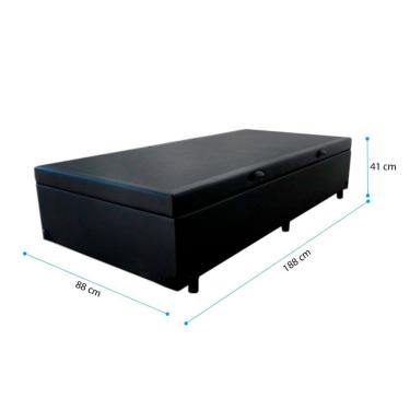 Imagem de Cama Box Baú Solteiro 88 Tecido Sintético Preto Com Colchão Toronto Molas Ensacadas Branco D33