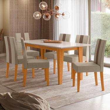 Imagem de Mesa De Jantar Retangular Poliman Goya Com 6 Cadeiras Freijó/marfim