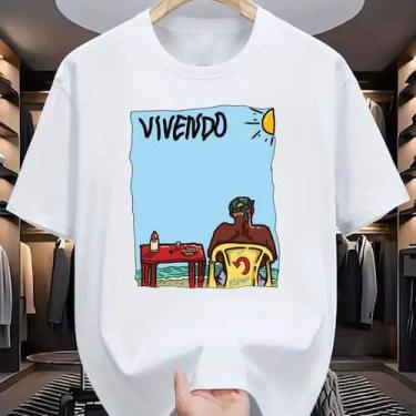Imagem de Camiseta Streetwear Praia Verão Vivendo Estampado Camisa 100% Algodão 