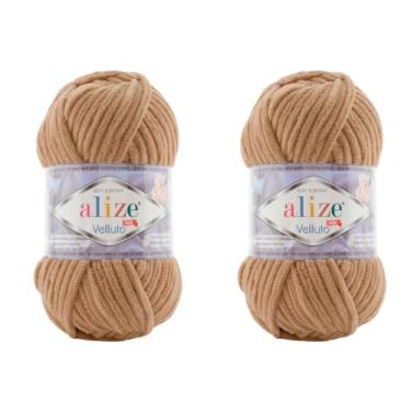 Imagem de Cobertor de bebê Alize Velluto 100% micropoliéster fio de veludo lote de 2 skn 150 jardas 2 x 100 gramas, peso do fio: super volumoso (199 - espuma de café)