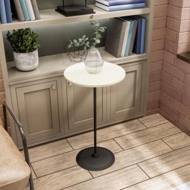 Imagem de Mesa Luna Lateral Minimalista, 35 cm, Tampo MDF Branco com Base em Aço Carbono, 60 cm Altura (Off White)