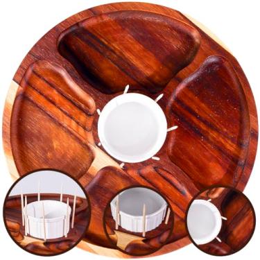 Imagem de Petisqueira Redonda em Madeira Teca com Ramekin – Tabua de Petiscos Artesanal, Elegante e Durável, Ideal para Queijos, Frios e Molhos – Presente Gourmet