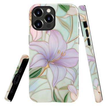 Imagem de heindiy Compatível com iPhone 16 Pro, capa brilhante, proteção total, à prova de choque, anti-arranhões, capa de TPU, capas para homens e mulheres - flores de lírios vintage