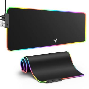 Imagem de BladeHawks Mouse pad RGB para jogos com hub USB de 4 portas, 14 modos de iluminação, base de borracha antiderrapante de tamanho grande, tapete de mouse com revestimento à prova d'água para laptop,