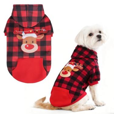 Imagem de EXPAWLORER Moletom com capuz xadrez para cachorro - suéter quente estilo britânico com orifício para trela, roupas Pitbull, casaco de inverno para todas as raças, roupas de cachorrinho, menino-gato