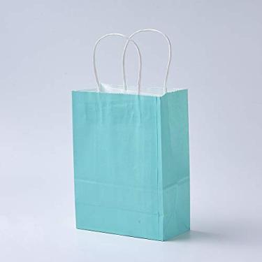 Imagem de 10 sacos de papel kraft de cor pura, sacolas de presente, sacola de compras pequena com alças de barbante de papel para suprimentos de festa de aniversário de casamento (ciano)