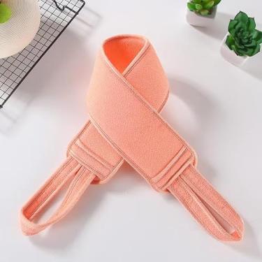 Imagem de 1 peça toalha de banho dupla face para limpeza das costas, homens e mulheres. Tiras fortes e longas para esfregar manchas e lama, rosa