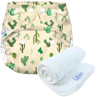 Imagem de Fralda Ecológica com Absorvente Reutilizável para o Dia a Dia e Praia/Piscina, Tamanho Único 5-18kg, Lavável (Cactus)