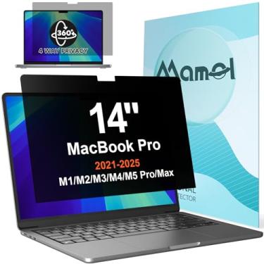 Imagem de Tela de privacidade para MacBook Pro de 14 polegadas (2021-2024, M1, M2, M3, M4, Pro, Max), filtro de luz azul antireflexo fosco, protetor preto antiespião nano sem cola para laptop Mac Pro 14