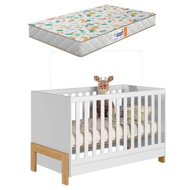 Imagem de Berço Americano Mini Cama Fantasia 4300 Branco Acetinado com Colchão Gazin  -  Qmovi