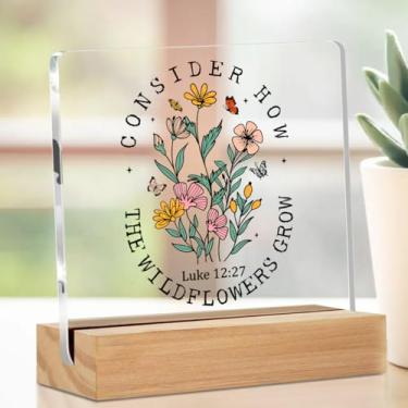 Imagem de Placa de acrílico cristã floral com suporte de madeira, presentes cristãos para mulheres, decorações de mesa motivacionais, presentes inspiradores para mulheres, homens, amigos, colegas de trabalho