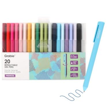 Imagem de Grabie Canetas de gel coloridas, 20 cores sortidas, perfeitas para escrita e esboços coloridos vibrantes, canetas de gel coloridas de secagem rápida, canetas de tinta colorida de 0,7 mm, escrita suave