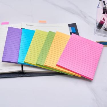 Imagem de 6 peças de blocos autoadesivos de cores brilhantes, notas adesivas antiderrapantes reutilizáveis para escritório e casa, compatíveis com notas Post-it