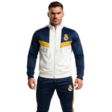 Imagem de Agasalho Real Madrid Helanca Conjunto Masculino Jaqueta Calça Branco Balboa-Masculino