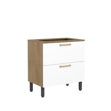Imagem de Balcão para Cooktop 1 Porta 1 Gavetão Axé Bertolini, Branco/Carvalho
