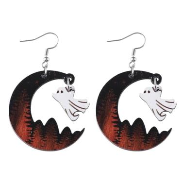 Imagem de Brincos femininos de Halloween com pingente de lua fantasma, roupas de Halloween, acessórios de bijuteria