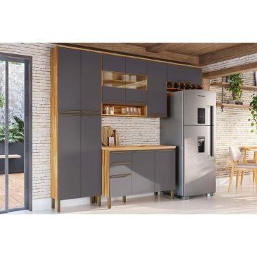 Imagem de Cozinha Modulada Ronipa Nápoli Prime 4 Peças (2aéreo+1balcão+1paneleiro) C4p01 Amendoa-grafite-ronipa