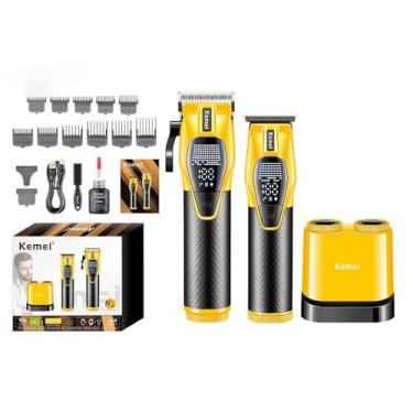 Imagem de KEMEI 8561 Aparadores de cabelo sem fio para homens profissionais, aparador de cabelo, conjunto de cortadores e aparadores de barbeiros masculinos, kit elétrico de corte de cabelo, aparador para
