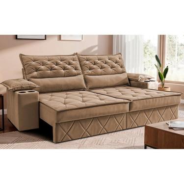 Imagem de Sofá Retrátil e Reclinável 2,10m com Porta Copos e Molas Cosmos. Velusoft Cama inBox