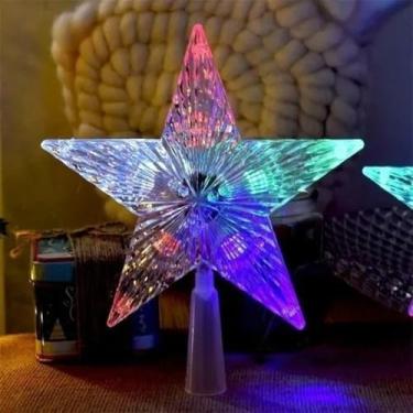 Imagem de Estrela Ponteira LED para Árvore de Natal, Decoração Natalina Colorida, 18 cm, Efeito Pisca-Pisca, 110V