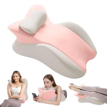 Imagem de Travesseiro de cunha de espuma viscoelástica para adultos, almofada de cama de suporte multiposições com capa removível para dormir, leitura propensa a sentar-se nas costas e elevação da perna (rosa e