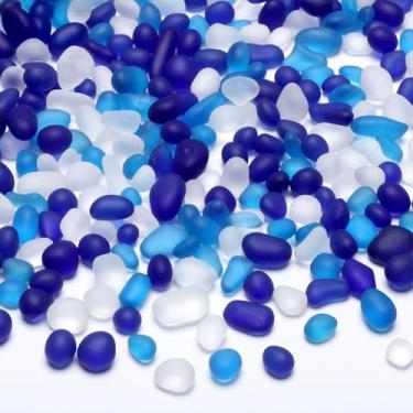 Imagem de SUREAM Pedras de aquário de peixes, pedras de vidro de 400 g para vasos, cascalho de aquário de peixes para enchimento de vasos, artesanato DIY e decoração de casa (azul profundo + água-marinha +