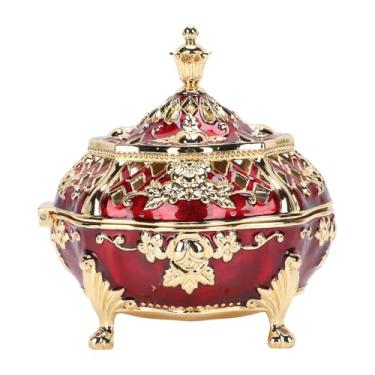 Imagem de Sanpyl Suporte para Queima de Incenso Em Cone Com Tampa, Estilo Vintage Europeu, Ornamento Esculpido Em Liga de Zinco, Suporte para Decoração de Casa, Meditação (ouro vermelho)
