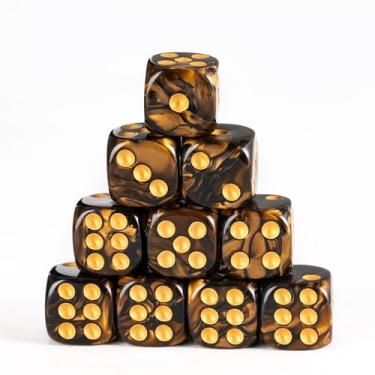 Imagem de Poludie 10 PCS D6 dice 16mm Acrylic 6 Sided Dice Game Dice for RPG MTG DND Dice Table Games and Board Games,with Leather Dice Bag.(Black and Brown)