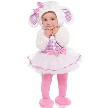 Imagem de Amscan Vestido Infantil De Cordeiro Com Capuz, Meia-Calça E Fantasia De Botinhas - 18 A 24 Meses | Tule | Rosa E Branco | 1 Conjunto