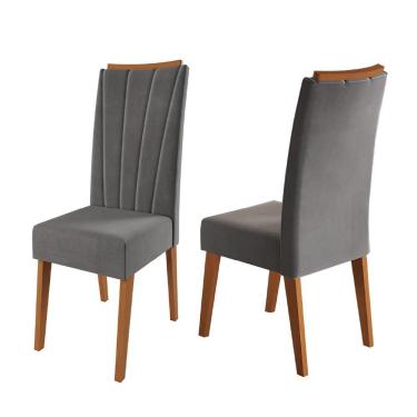 Imagem de Conjunto Com 2 Cadeiras Estofadas Veludo Sala De Jantar Sofia Viero Madeirado / Cinza