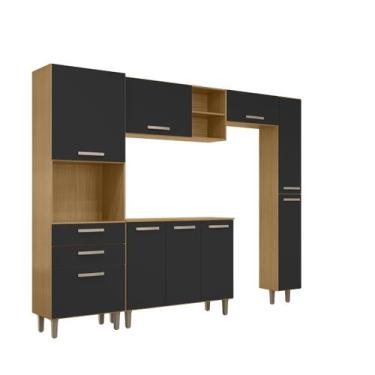 Imagem de Cozinha Luana Modulada Completa 5 Peças - Carvalho Americano - Preta -