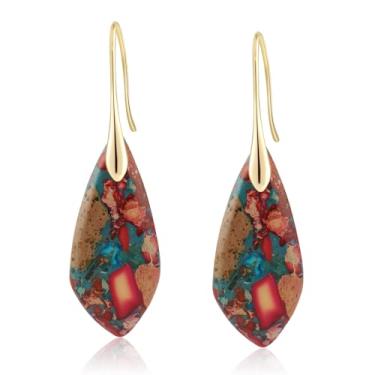 Imagem de Sriomu Brincos pendentes em forma de diamante com pedra de cura natural, brincos dourados e prateados, cm, Pedra, Sem pedra preciosa