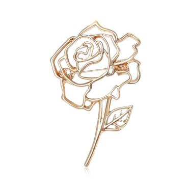 Imagem de MALOYANVE Broche de rosa oco para o Dia dos Namorados para mulheres moda banhado a ouro elegante broches florais rosa casaco suéter corpete xale cachecol fivela suéter cardigã acessórios elegantes