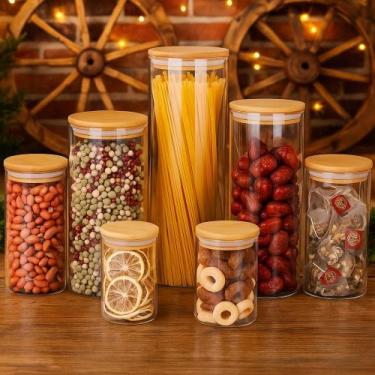 Imagem de Jogo de Potes de Vidro Hermético com Tampa de bambu Redondo Ekko Peças