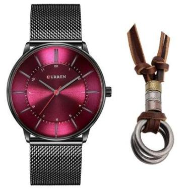 Imagem de Relógio Curren Masculino Ultra Fino Metálico + Colar Anéis-Masculino