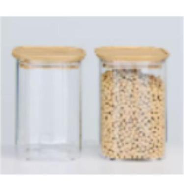 Imagem de Pote para tempero de vidro c/ tampa bambu 1000ml - ISANOG