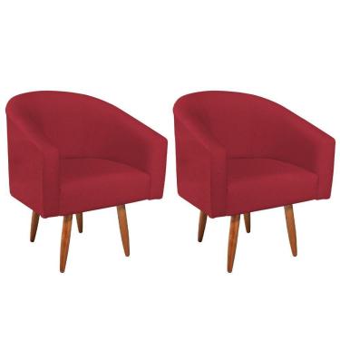 Imagem de Kit 02 Poltronas Decorativas Sala De Estar Recepção Luiza Pés Palito Suede - Amarena Móveis Vermelho